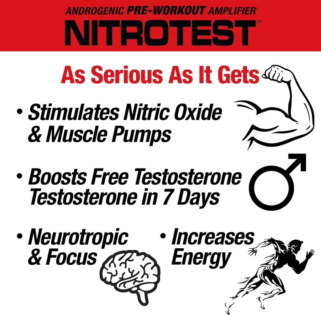 MuscleMeds Nitrotest Pre-Workout Supplement Drink, Boost Nitric Oxide, Testosterone, Rocket Pop, 30 Servings, 1.03 Pound, 1 Count 3