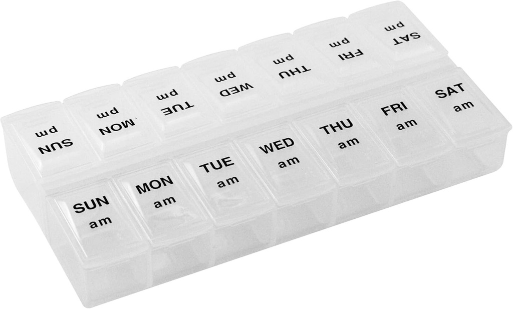 Apex Twice-A-Day Economy Weekly Pill Organizer, Weekly Pill Organizer, 2 Times a Day, Easy-Open, See-Through Lids, Organize Medication or Vitamins by AM, PM or Morning and Bedtime, Clear 2