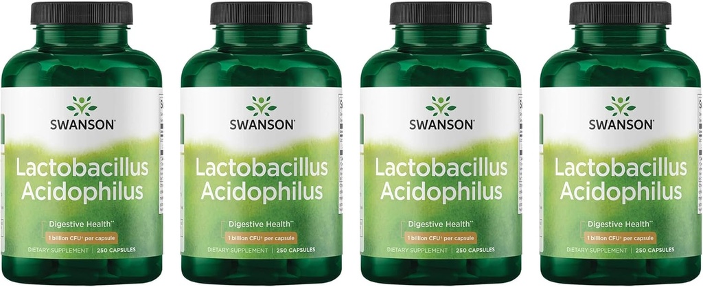 Swanson Lactobacillus Acidophilus - Probiotic Supplement Supporting Digestive Health with 1 Billion CFU Per Capsule - Promotes Bowel and GI Tract Health - (250 Capsules) 4 Pack 2