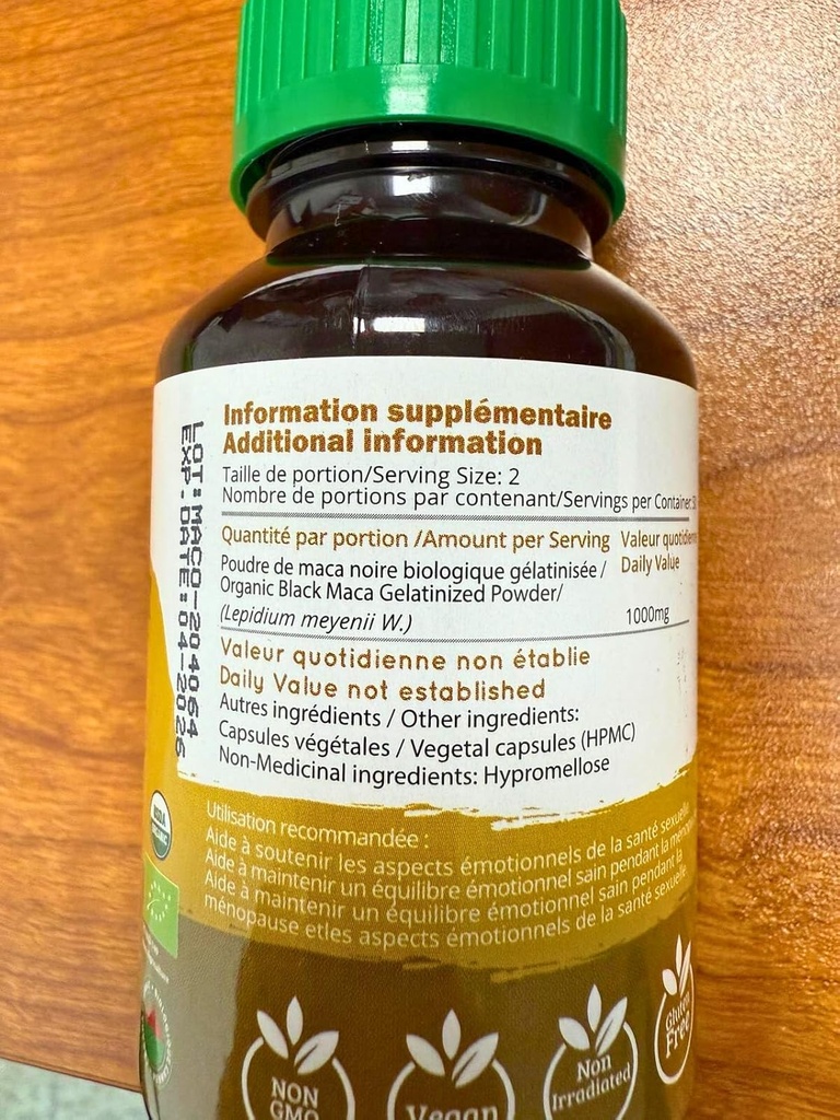 Black Maca Root Capsules l Organic Vegan Pills l 1500mg per Serving l Reproductive Health for Men l Natural Energy Booster l Adaptogen Function l Non GMO and Gluten Free l   Andes 4