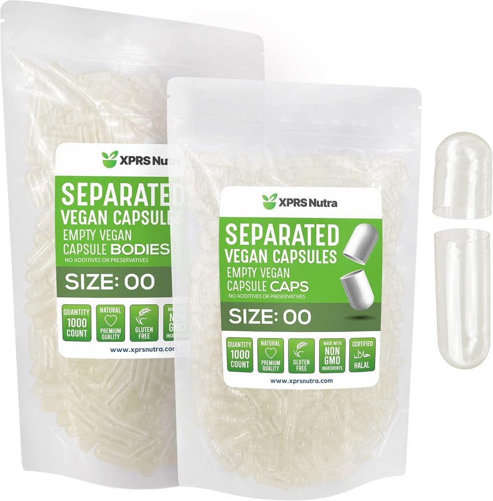 XPRS Nutra Vegan Size 00 Separated Capsules - 1000 Count Premium Empty Capsules Separated in Bags - 00 Pills Empty for DIY Supplement Filling (Aqua) 2