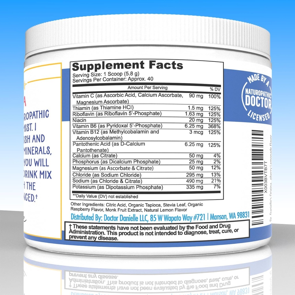 Dr. Danielle's Original Electrolyte Powder - Hydration Drink Mix Supplement - Boosts Energy & Keto-Friendly - No Maltodextrin & Sugar Free - Raspberry Lemonade Flavor 3