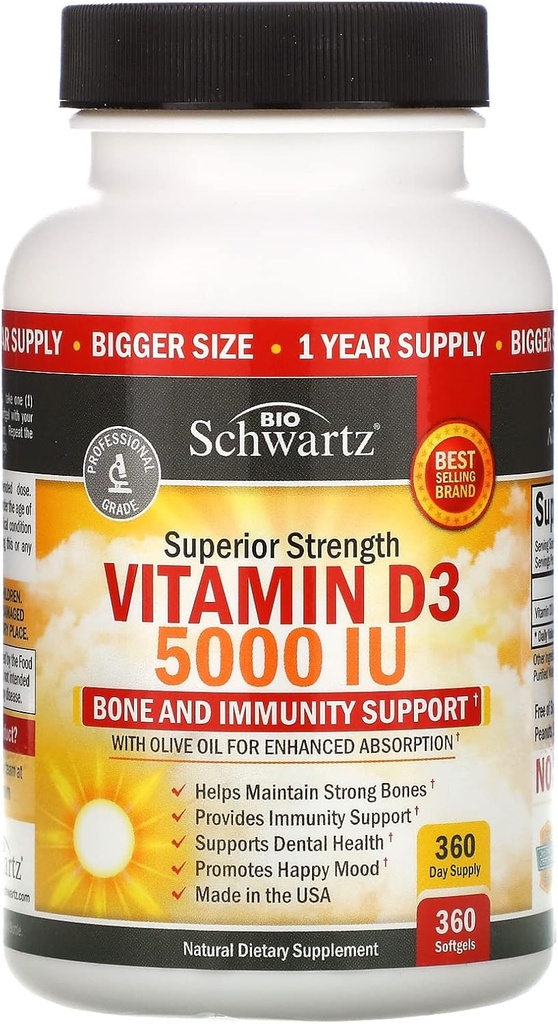 High Strength Vitamin D3 5000 IU 125 mcg (1 Year Supply) Plus High Absorption Magnesium Bisglycinate Capsules (2 Month Supply) 5