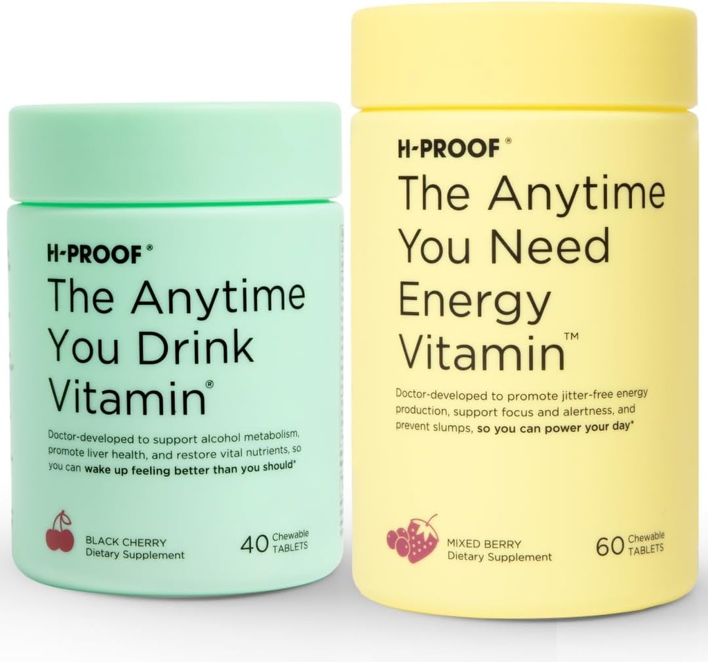 H-PROOF Bundle & Save, The Anytime You Drink Vitamin, 40 Chewable Tablets (20 Servings), Black Cherry & The Anytime You Need Energy Vitamin, 60 Chewable Tablets (30 Servings), Mixed Berry 2