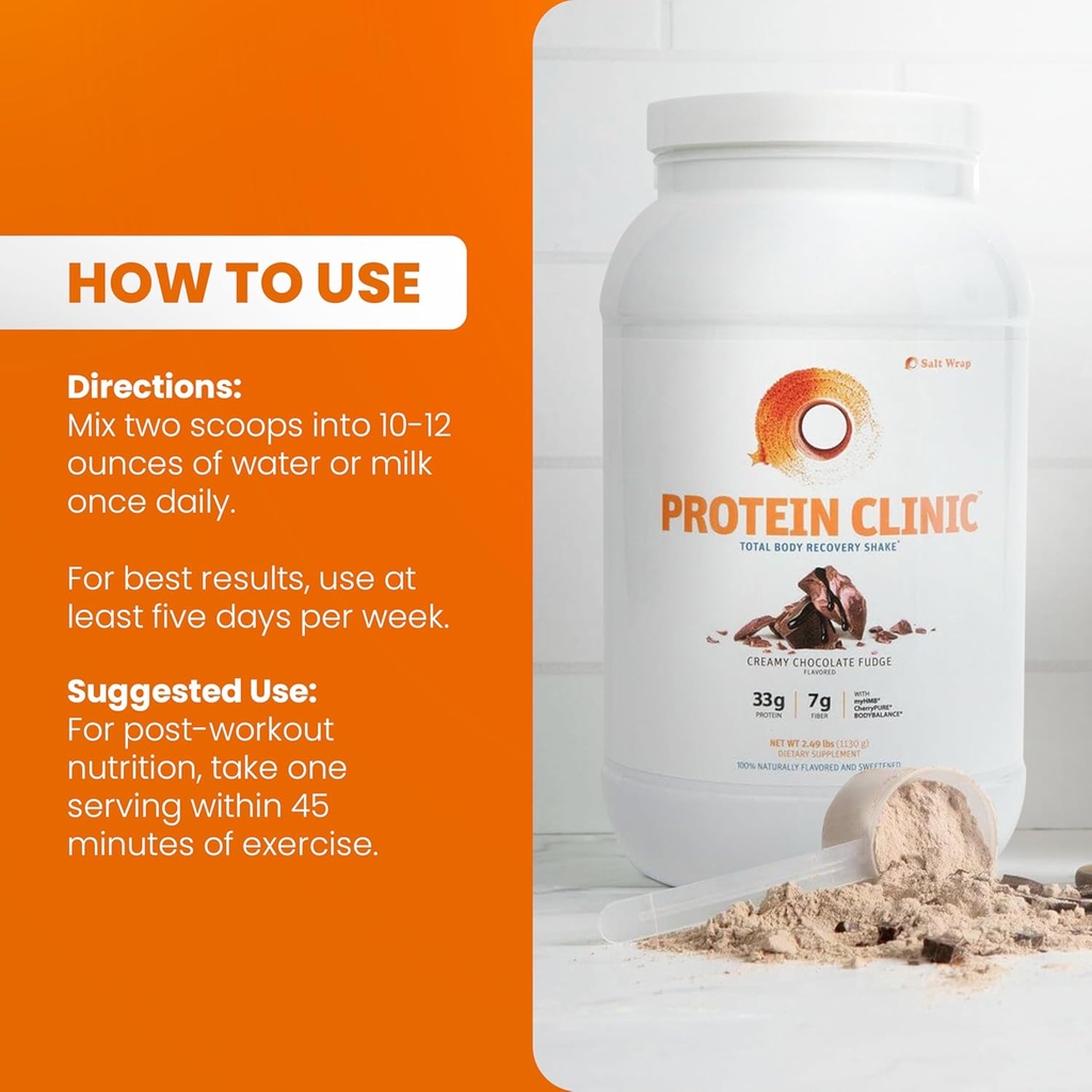SaltWrap Protein Clinic – Total Body Recovery Shake with Collagen Peptides, HMB, Tart Cherry Extract, Pea Protein Isolate and Prebiotic Fiber for Joints & Muscle Recovery - Creamy Chocolate Fudge 6
