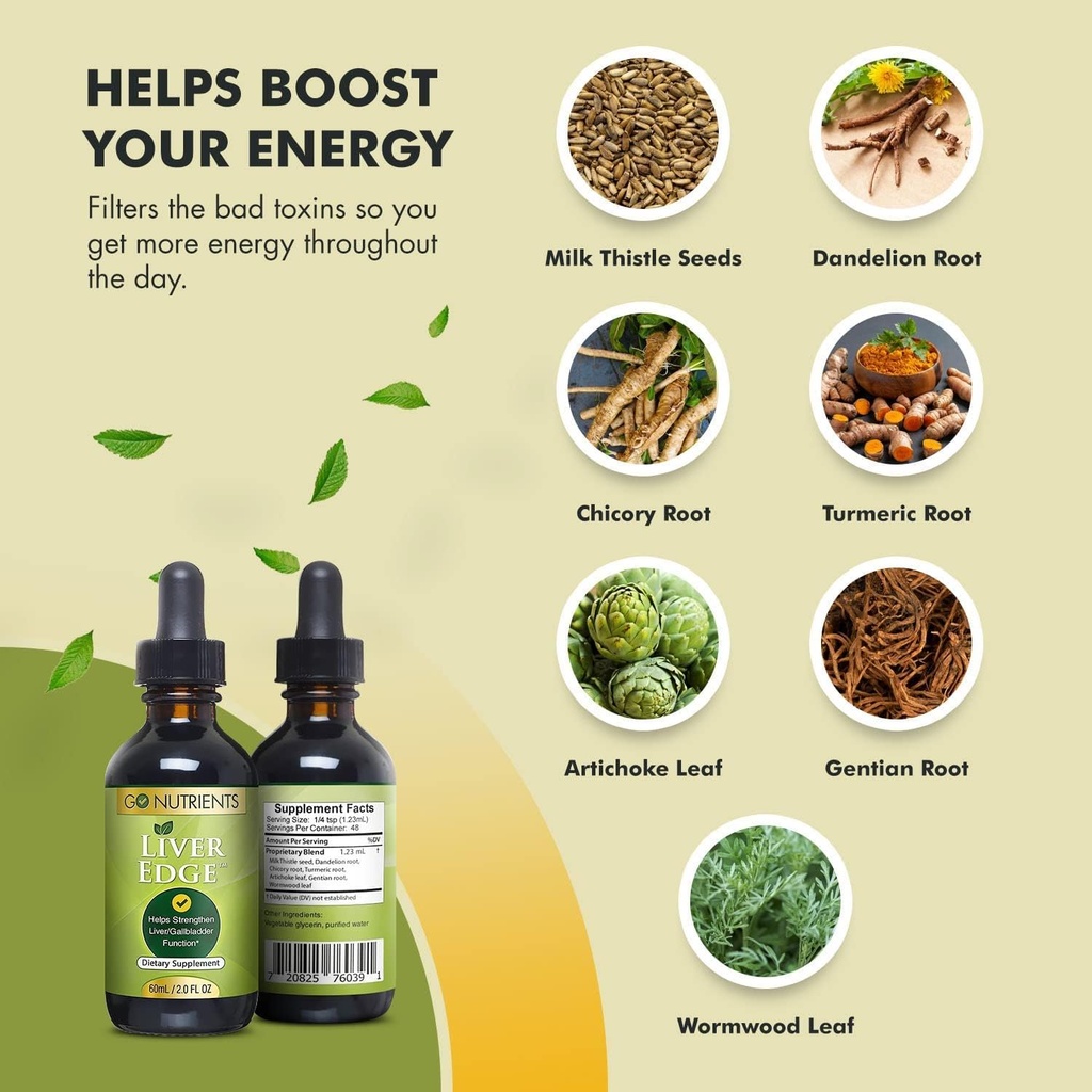 Go Nutrients Liver Edge & Nascent Iodine Supplement | High Potency Liquid Drops - Non-GMO, Gluten-Free Iodine Edge Supplement | Liver Cleanse & Advanced Liver Supplement - Milk Thistle Seed and More 5
