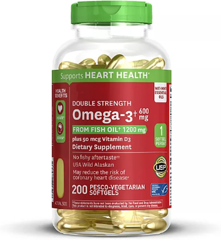 600mg Omega-3 from Fish Oil with 50 mcg Vitamin D3 (200 ct.) - Supports Heart Health 2