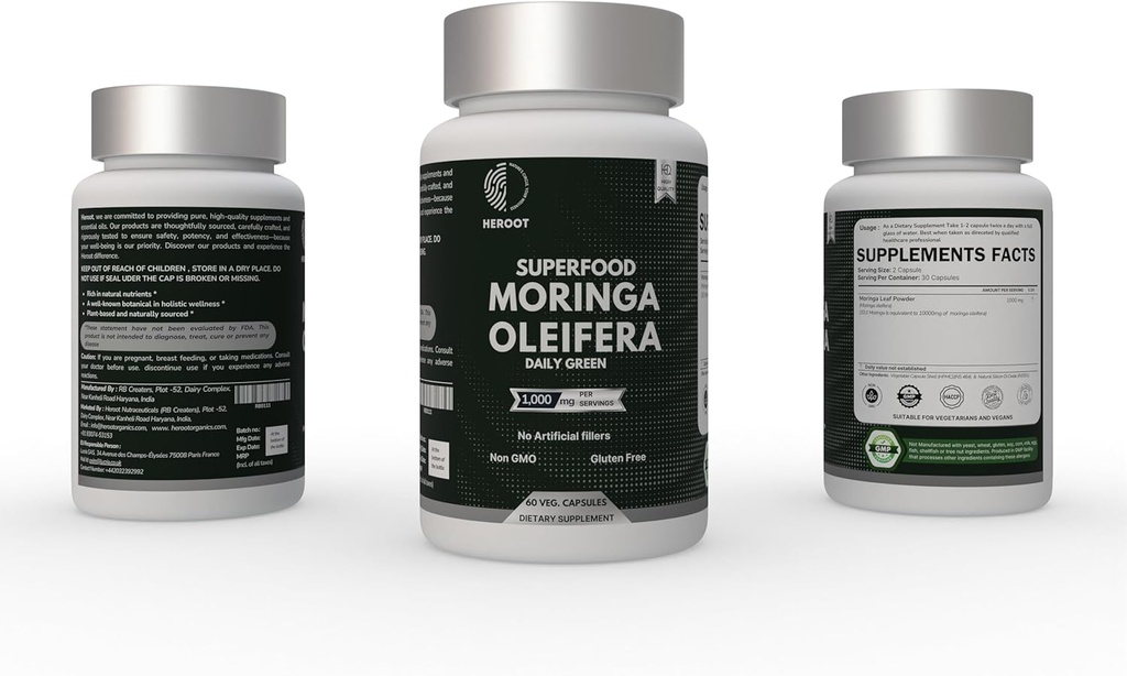 Organic Moringa Capsules | Green Moringa Leaf Supplement for Energy, Metabolism & Immune Support – 60 Capsules, Natural Superfood 5