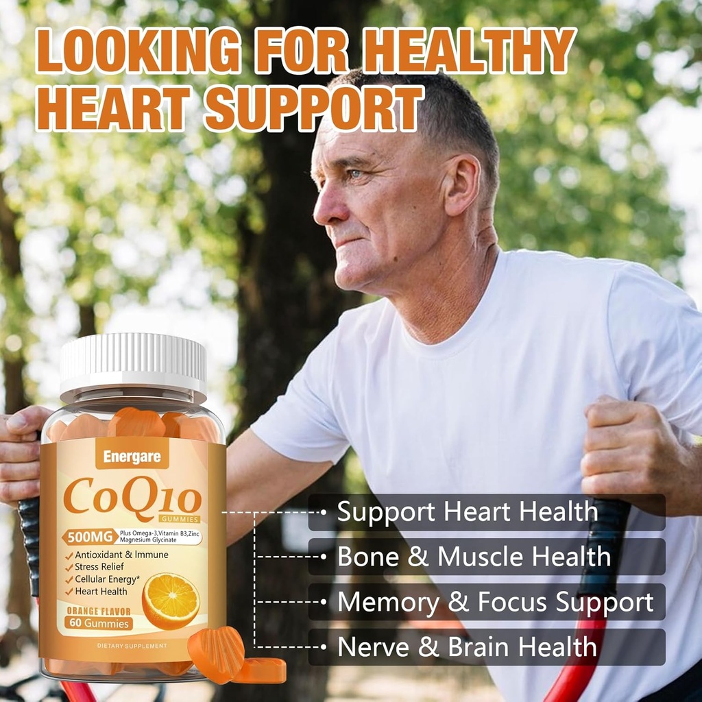 2 Packs CoQ10 500MG Gummies - 3X Better Absorption Coenzyme Q10 Supplements - Plus Omega-3, Magnesium, Vitamin B3 & Zinc for Heart Health, Cellular Energy & Antioxidant, 120 Cts 5