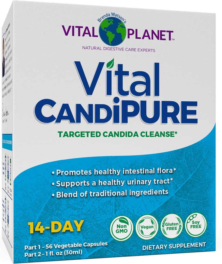 Vital Planet - Vital CandiPURE Intestinal Cleanse Formulated to Maintain a Healthy Intestinal Balance, 2-Part - 14 Day Kit, 56 Capsules, and 1fl oz Liquid Herbal Extract 2
