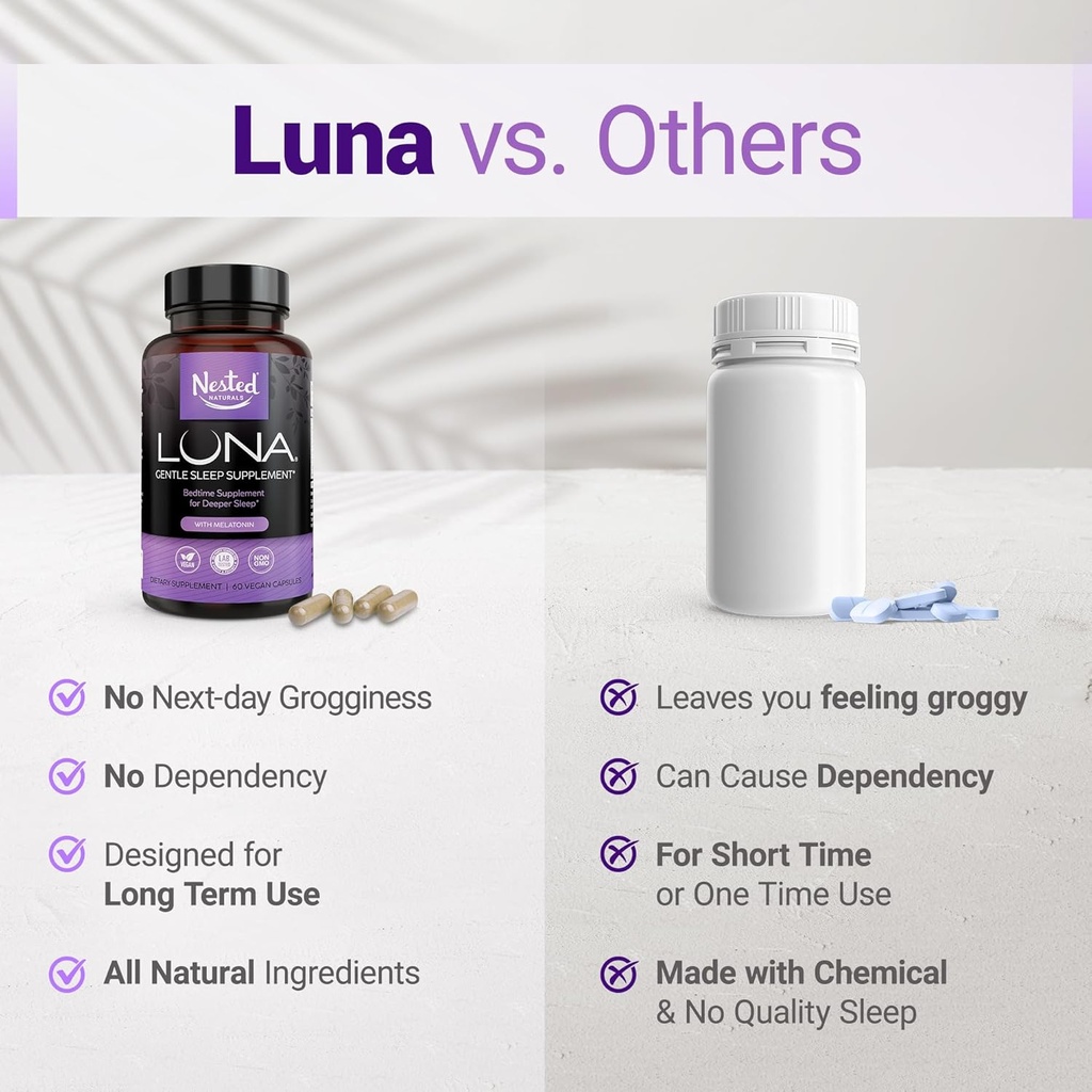 Nested Naturals Luna Sleep Supplement (60 Vegan Capsules) & 5-HTP 100mg (120 Vegan Capsules) for Improved Sleep, Relaxation & Mood 5