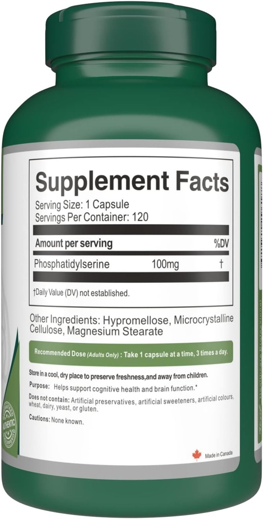 Phosphatidylserine 100mg 120 Vegan Capsules (PS-100) | Helps Cognitive Health, Focus and Concentration | Memory Support... 3