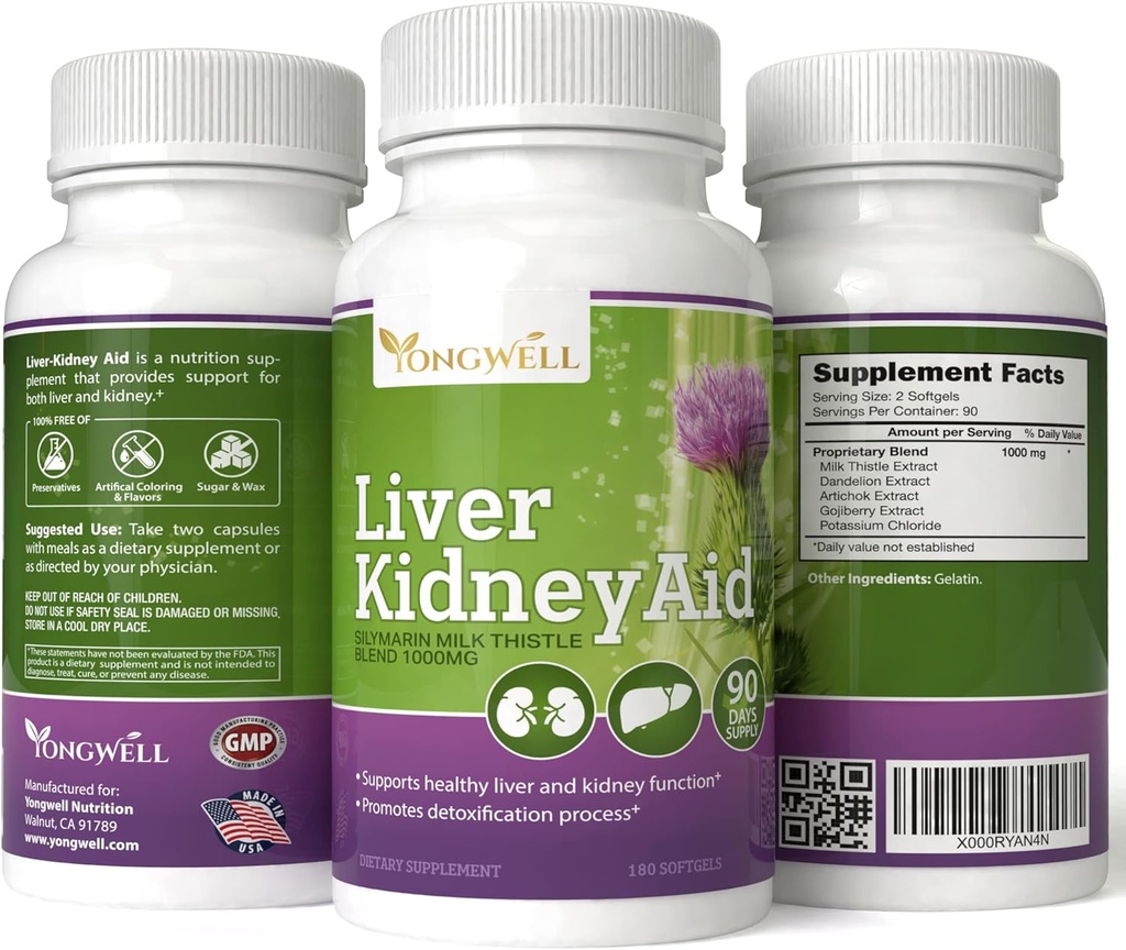 Liver Kidney Aid, Herbal Based Ingredients Supports Liver and Kidney Health, 90 Days Supply (180 Softgels) 6