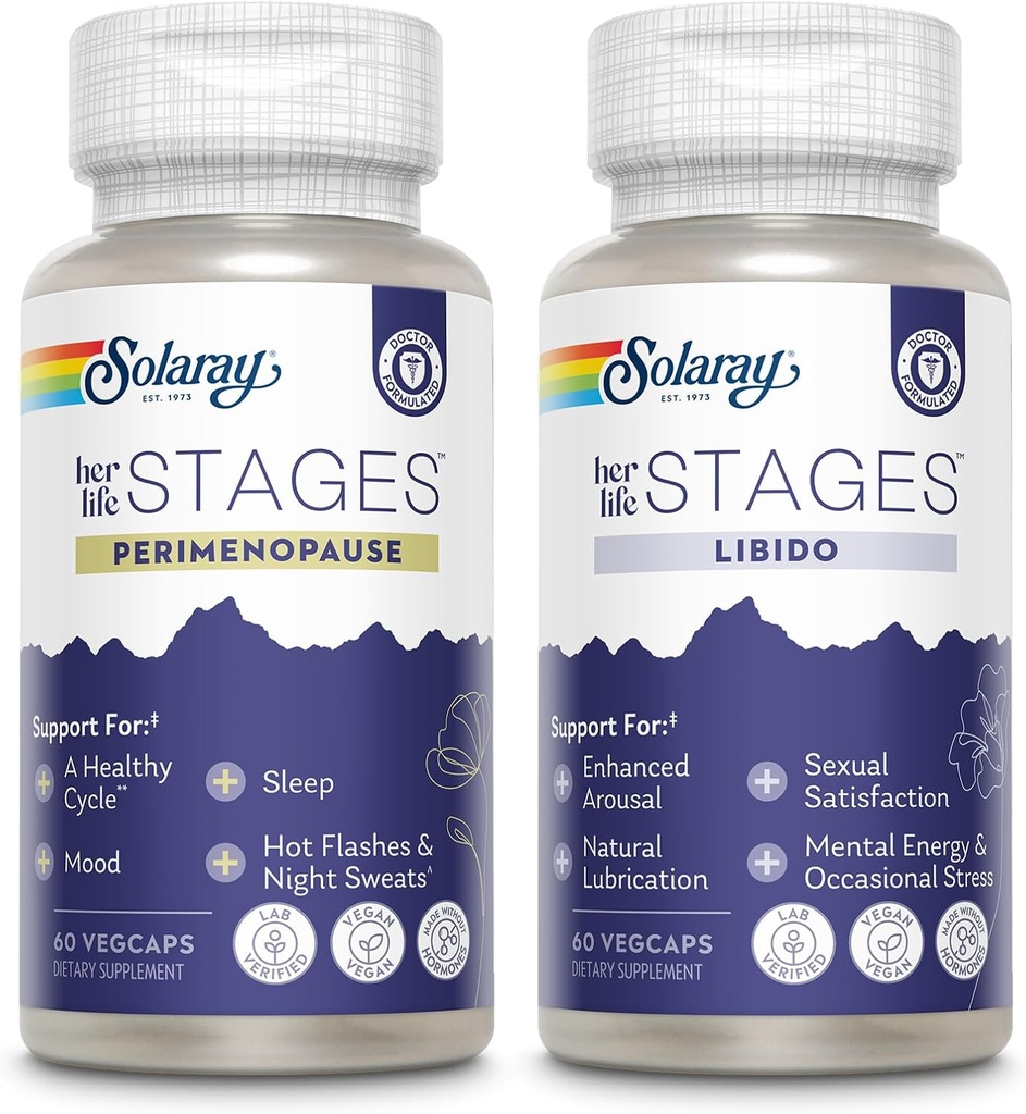 SOLARAY Perimenopause and Libido her Life Stages Bundle - Hot Flashes and Menopause Plus Natural Lubrication and Libido Support for Women - Made Without Hormones - 30 Servings 2
