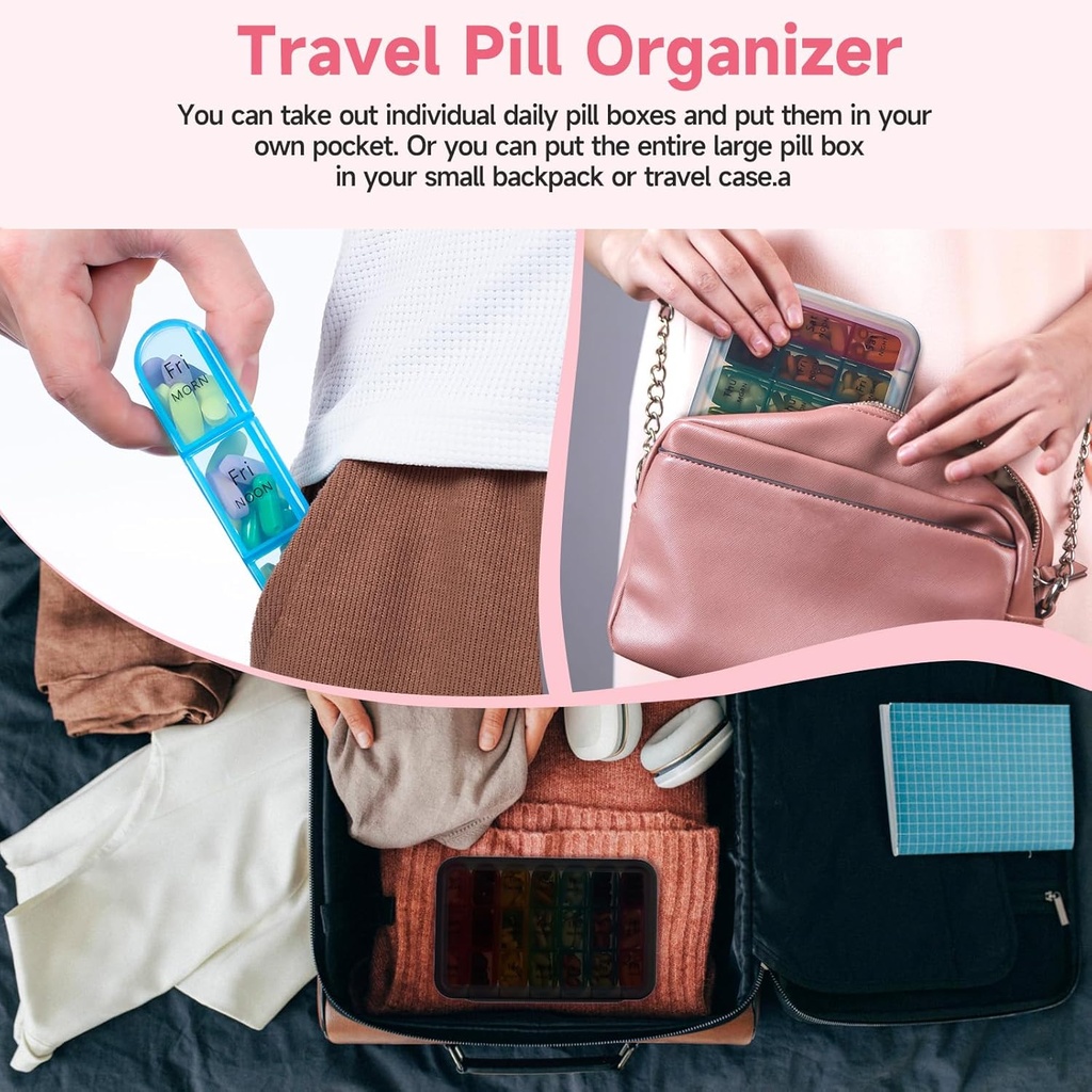 Weekly Pill Organizer 3 Times a Day - Odaro 3 Times a Day Large Pill Box 7 Day, Portable Pill Case, Daily Medicine Organizer for Vitamins,Supplement and Medication(Black) 5