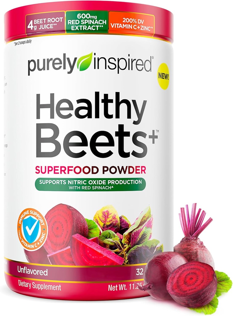 Purely Inspired Healthy Beets Superfood Powder, Unflavored - Super Beet Root Powder with Red Spinach Extract, Vitamin C & Zinc for Immune Support - Supports Nitric Oxide Production for Men & Women 2