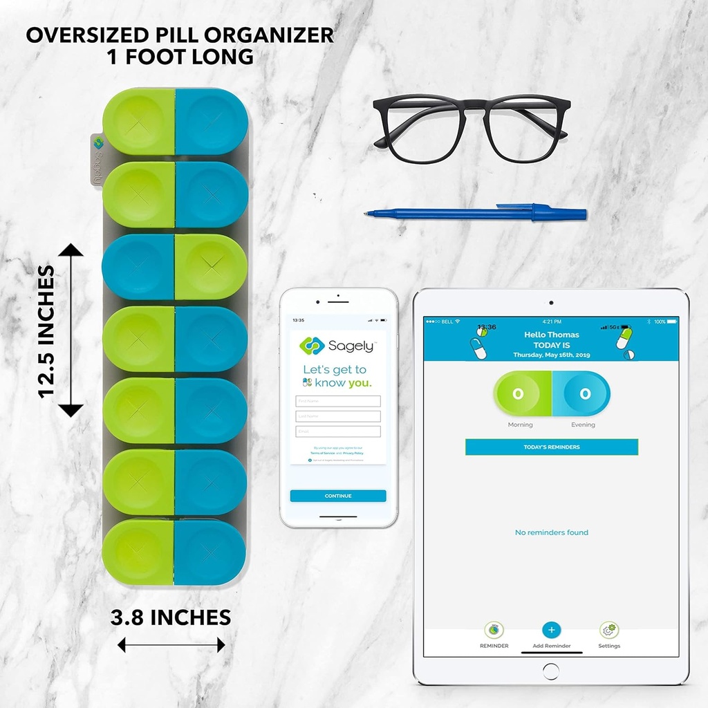Sagely Smart XL Weekly Pill Organizer - Sleek AM/PM Twice a Day Pill Box with Free Smartphone Reminder App and 7 Day Travel Containers (Large Enough to Fit Fish Oil and Vitamin D Supplements) 4