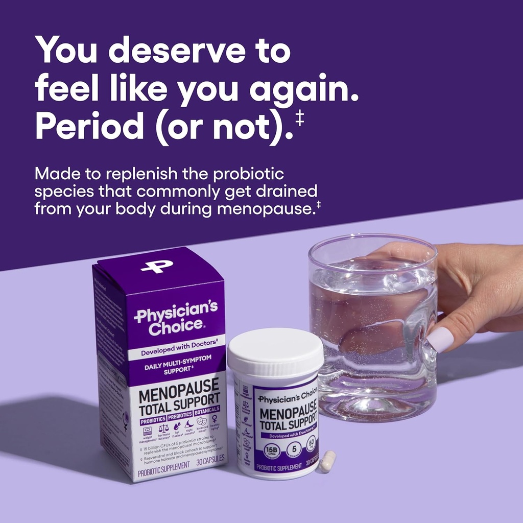 Physician's CHOICE Menopause Probiotic Supplement for Women - Supports Hormone Balance, Hot Flashes, Night Sweats, Weight Management, Bloating & Gut Health - with Black Cohosh, Resveratrol+ - 60ct 3