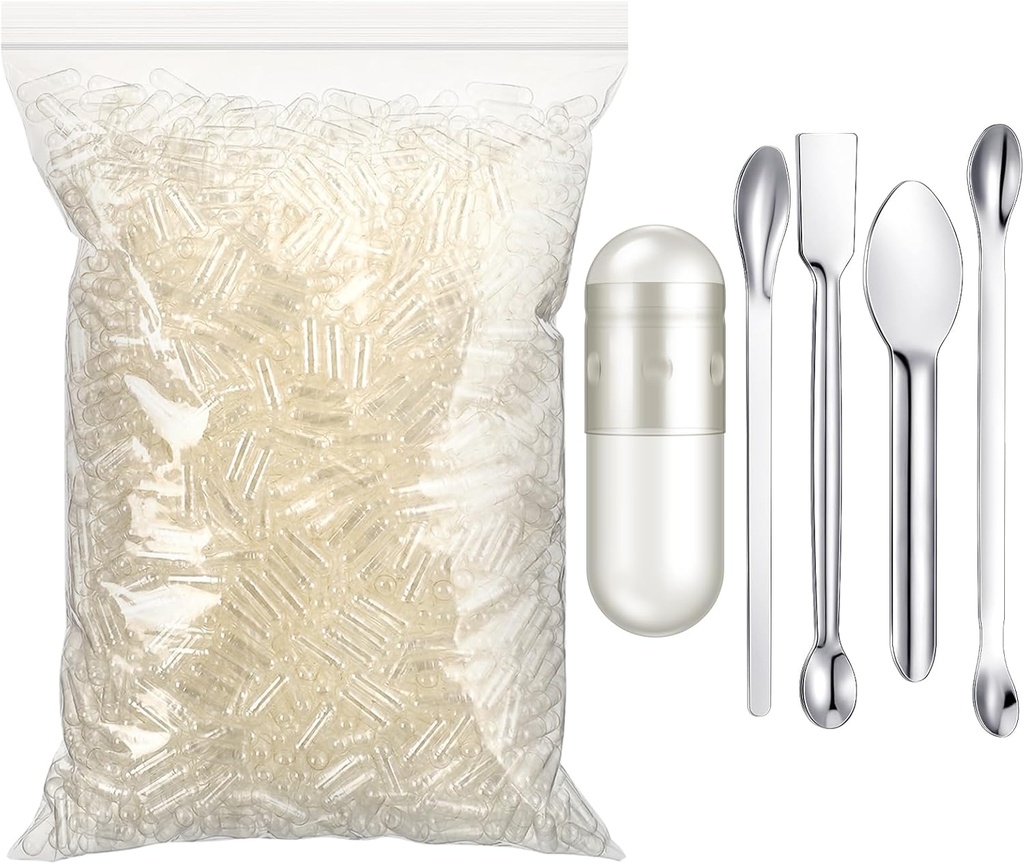 Timgle 2000 Count Empty Capsules with Lab Spoon Filling Kit Clear Fillable Empty Container DIY Vegetable Capsule Filling for Making Your Own Supplements 2