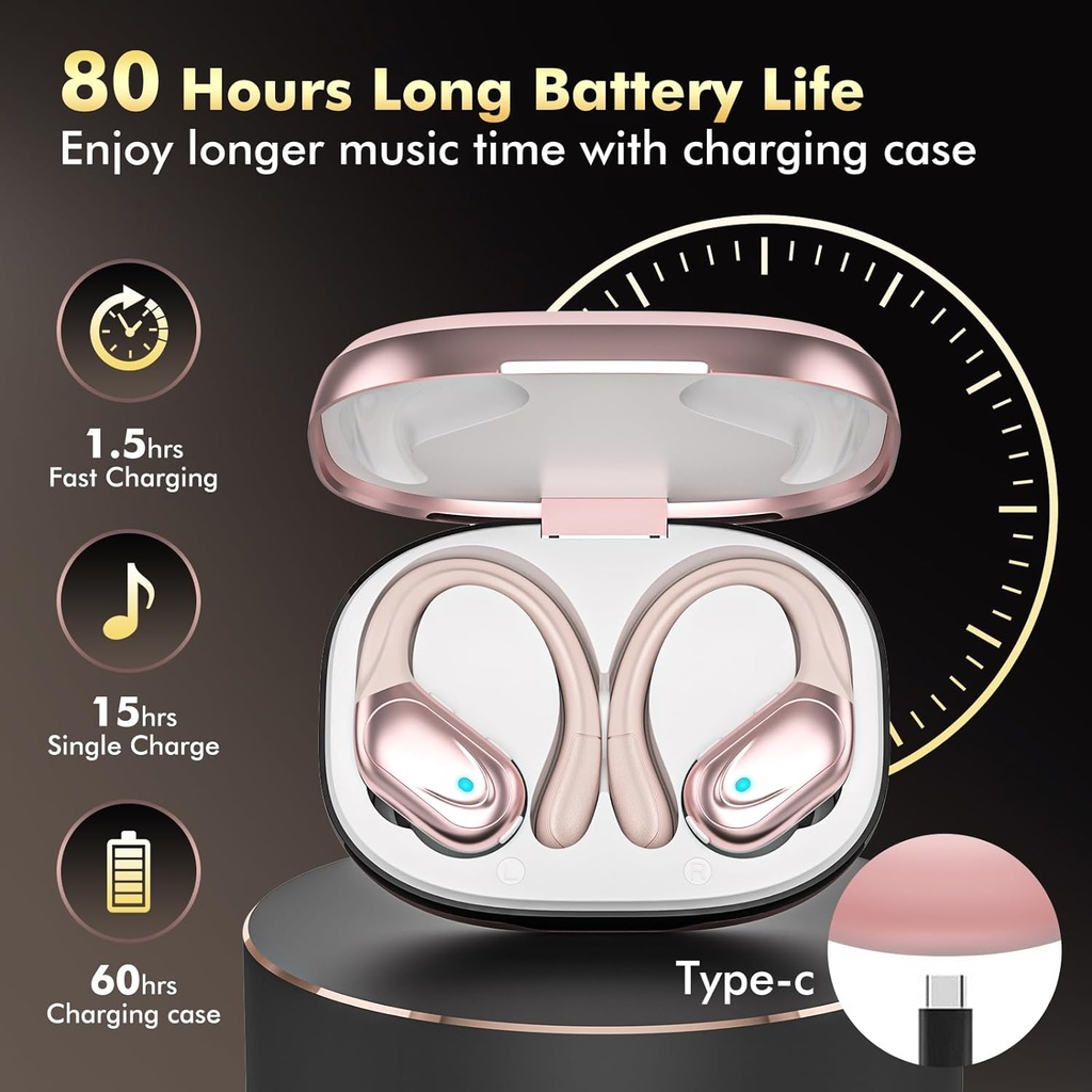Wireless Earbuds Bluetooth Headphones 80hrs Playback Ear Buds Power Display with Noise Canceling Mic Headsets for Sports/Workout/Running 5