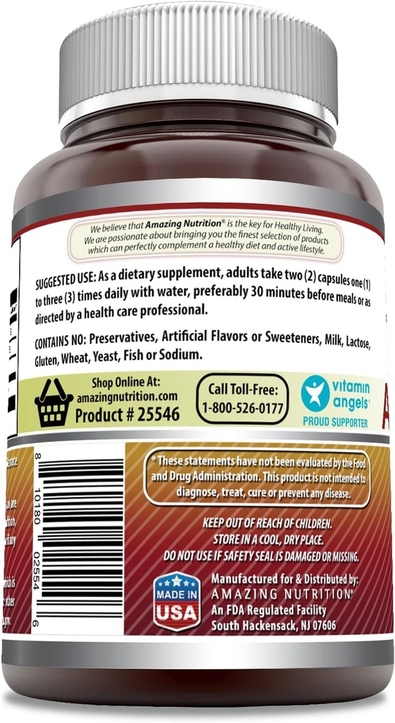 Amazing Formulas Taurine 1000mg Capsules Amino Acid Supplement | Non-GMO | Gluten Free | Made in USA (100 Count | 6 Pack) 3