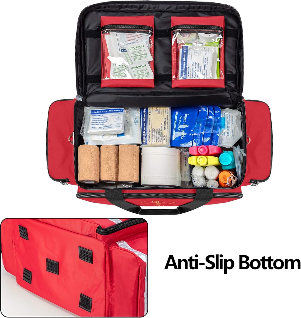 Trunab Emergency Responder Trauma Bag Empty, Professional First Aid Kits Storage Medical Bag with Inner Dividers and No-Scratch Bottom, Ideal for EMT, EMS, Paramedics, Red, BAG ONLY 5