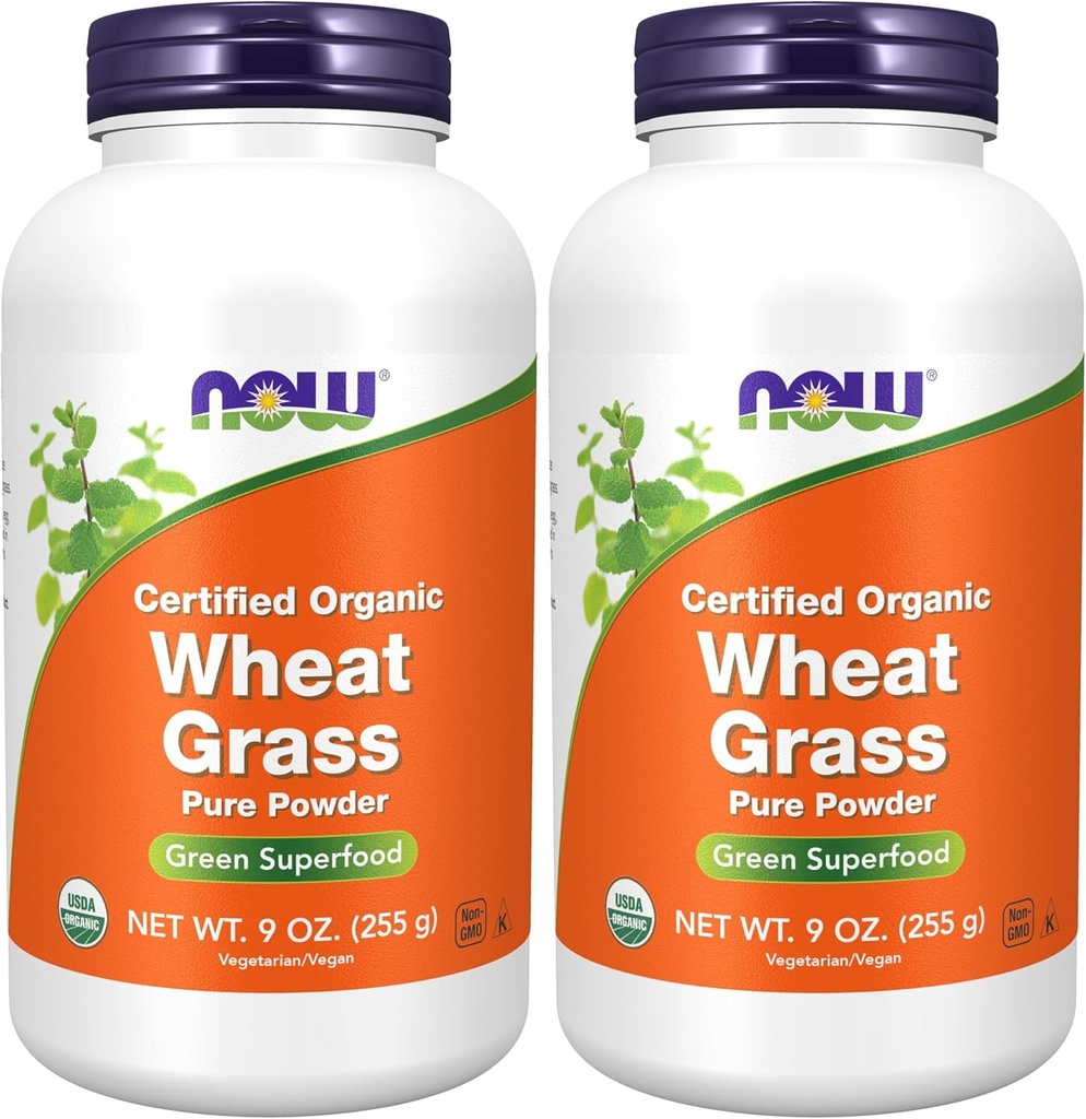 NOW Supplements, Certified Organic and Non-GMO, Wheat Grass Powder, Green Superfood, 9-Ounce (Pack of 2) 2