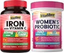Magnesium Complex Supplement 6 in 1+ Women's Probiotics 100 Billion CFU + Iron Supplement, 65mg Carbonyl Iron with 250mg Vitamin C 2