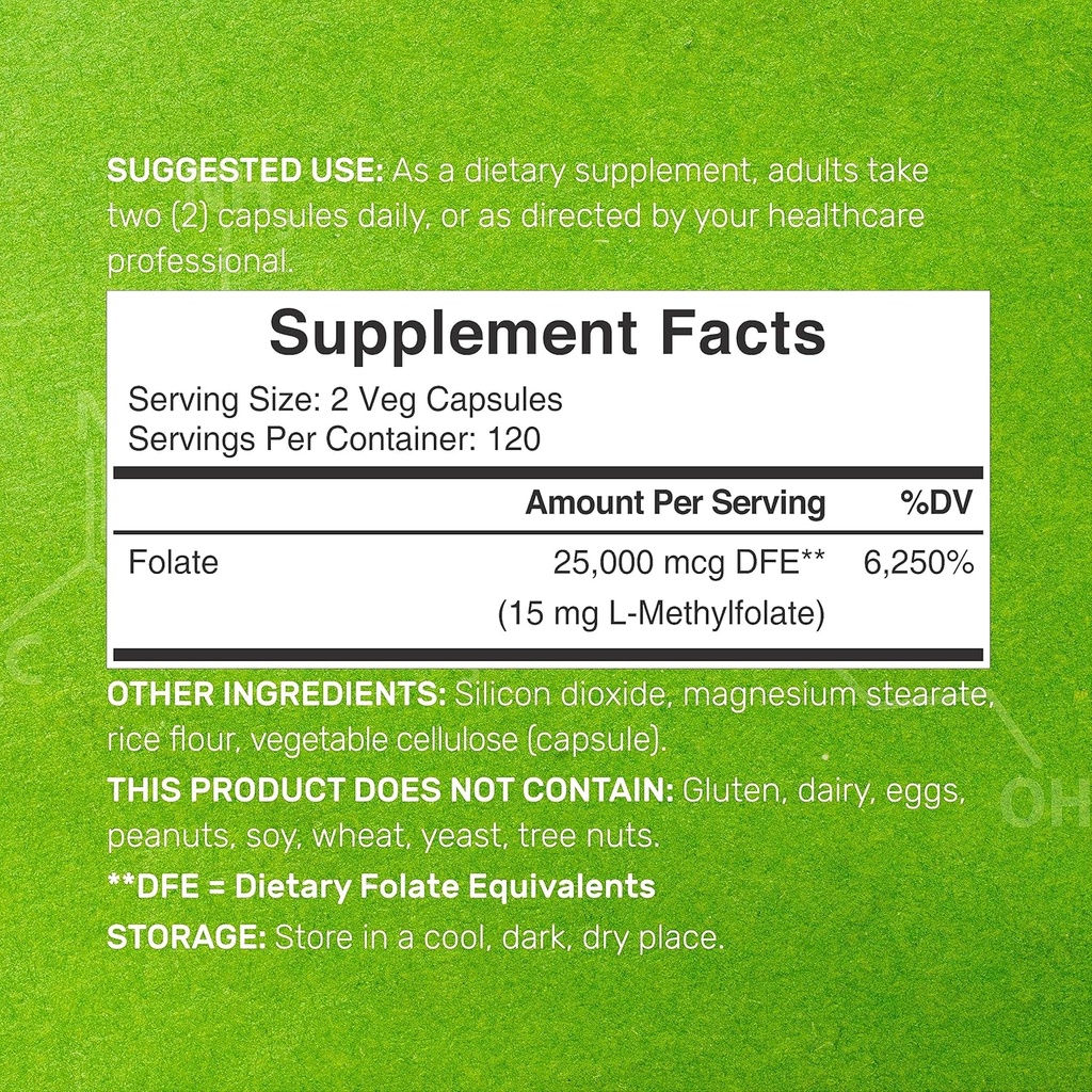 DEAL SUPPLEMENT L Methylfolate 15mg Per Serving, 240 Veggie Capsules – Active Folic Acid Form (5-MTHF), Bioavailable Methylated Folate – Prenatal, Energy, & Brain Support Supplement – Non-GMO 3