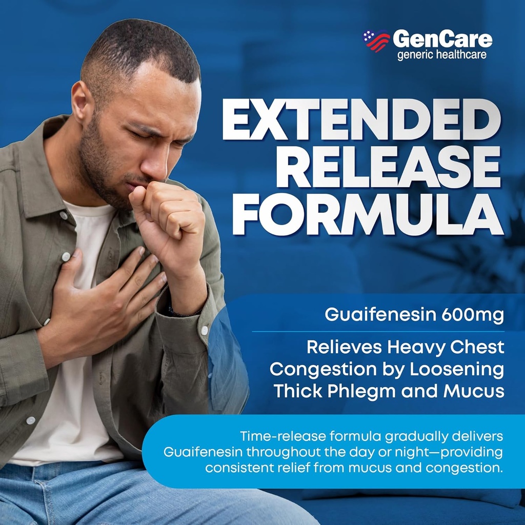 GenCare - Mucus Relief Guaifenesin 600mg (200 Tablets) Mucus Relief Expectorant for Congestion & Cough - Extended Release Tablets for Immediate & Lasting Relief 4