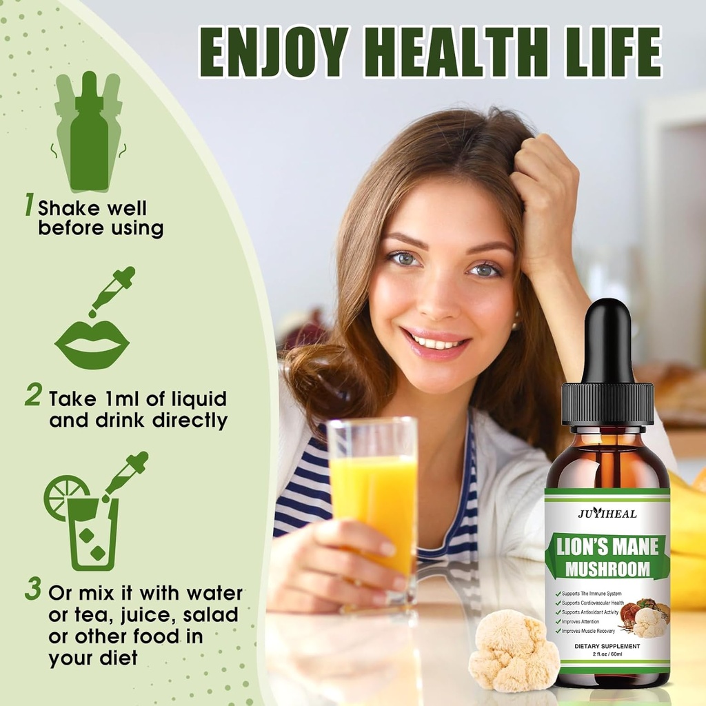 Lions Mane Liquid - Brain Support, Energy, Memory & Focus - Sugar & Alcohol-Free Lions Mane Supplement - 2 Fl OZ, 2 Month Supply 6