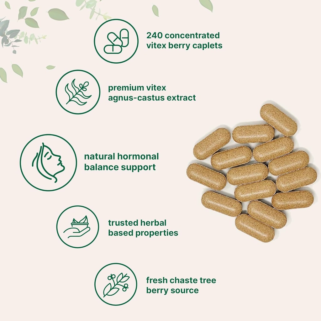 Micro Ingredients Vitex Berry Supplement, 1,000mg Per Serving, 240 Caplets | Potent Chaste Tree Berry Extract | Promotes Menstrual, Fertility, & Hormone Balance for Women | Non-GMO 4