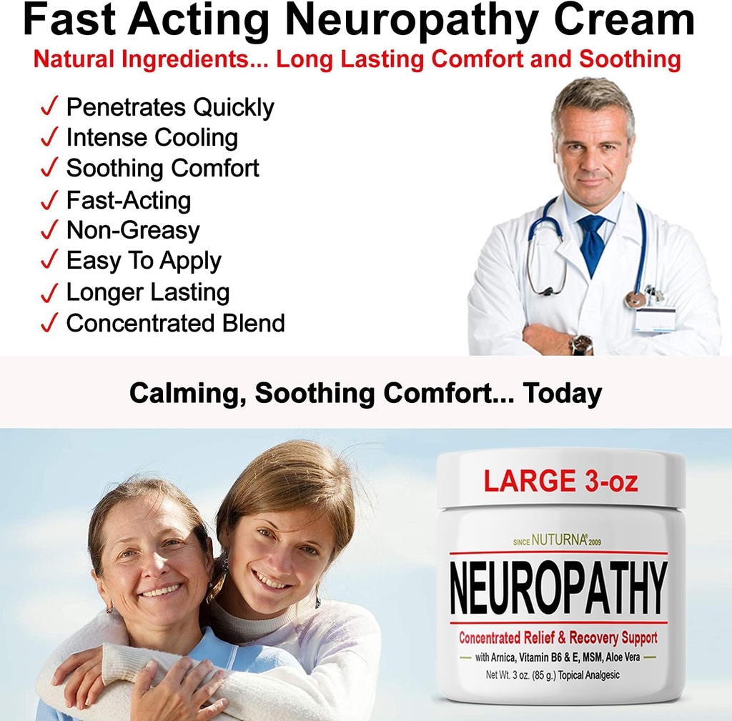 Nerve Relief Cream 4 oz Plus Neuroturna Nerve Support 600 mg ALA Supplement 5