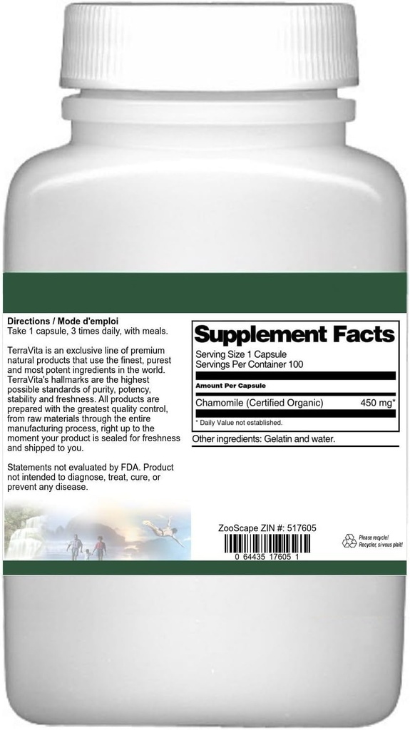 Chamomile (Certified Organic) - 450 mg (100 Capsules, ZIN: 517605) 4