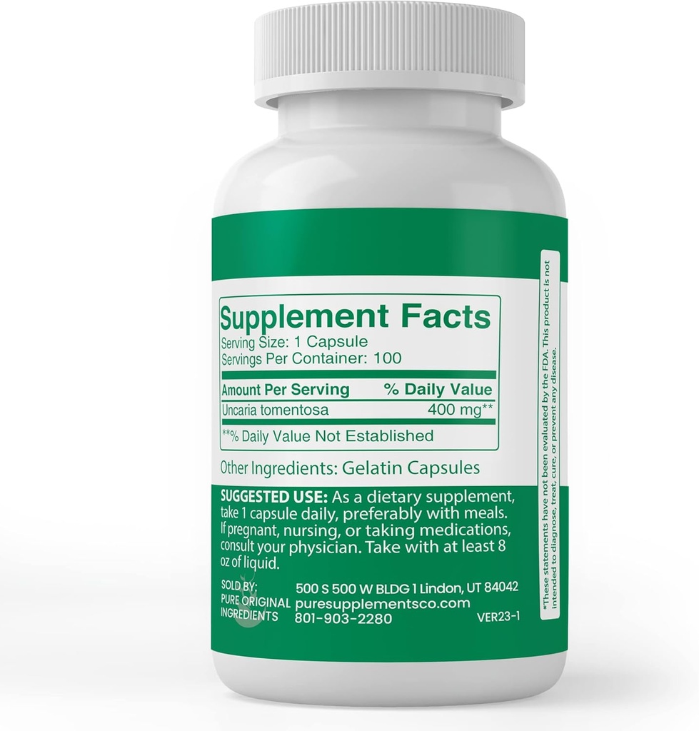 Pure Original Ingredients Cat's Claw Bark, (100 Capsules) Always Pure, No Additives Or Fillers, Lab Verified 4