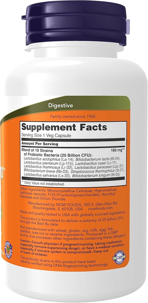 NOW Foods, Probiotic-10™, 25 Billion, with 10 Probiotic Strains, Dairy, Soy and Gluten Free, Strain Verified, 180 Veg Capsules 3