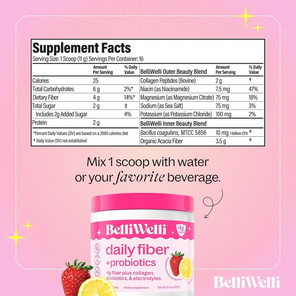 Daily Fiber Supplement Bundle with Collagen, Probiotics & Electrolytes - Peach Mango & Strawberry Lemonade Flavors - Supports Digestive Health, Debloating, Gut & Hormone Balance - 32 Servings Total 4