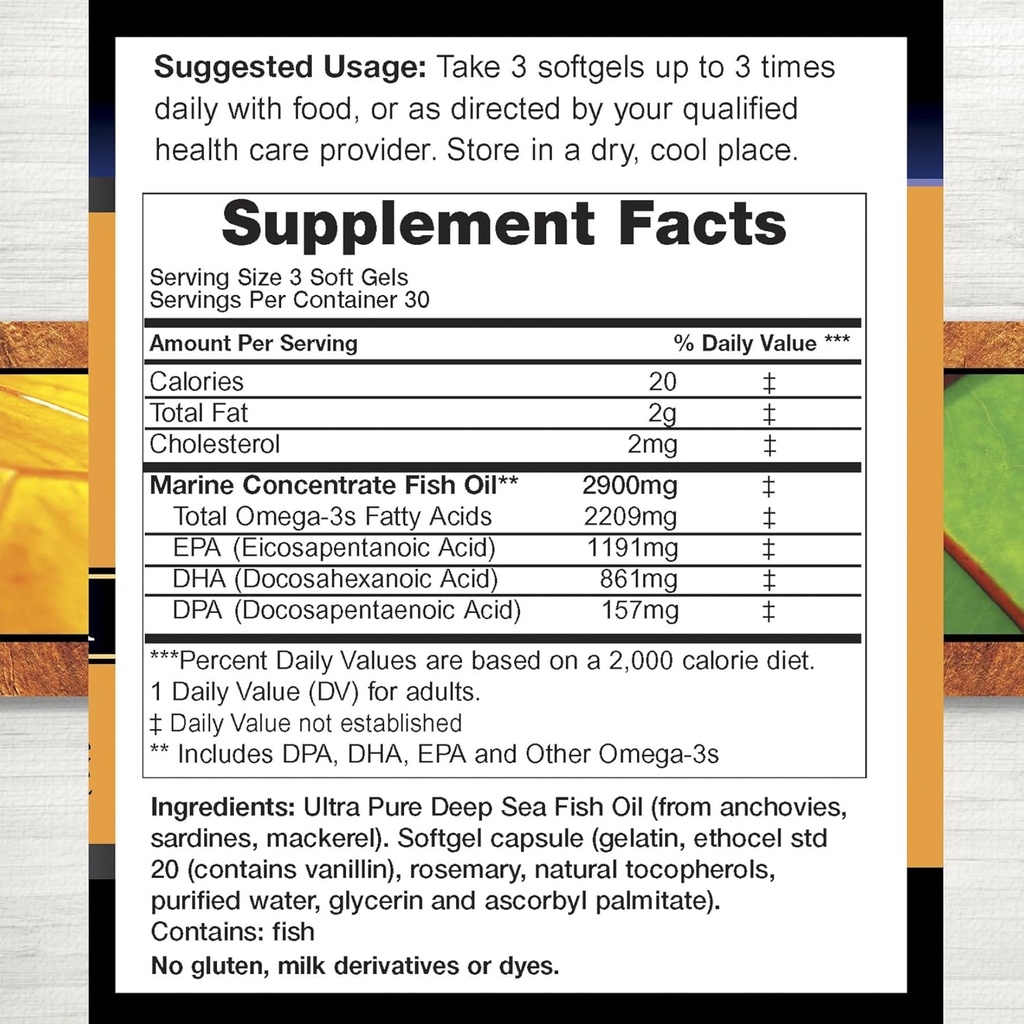 Natural Wild Caught Omega 3 DPA-EPA-DHA Fish Oil - 90 Softgel 3