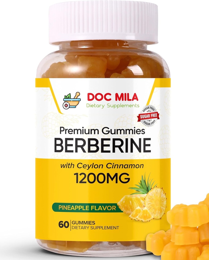 Berberine with Ceylon Cinnamon Gummies 1200mg - Berberine Supplement - Sugar-Free, Non-GMO, Vegan - 60 Gummies (Sugar-Free Pineapple V1) 2