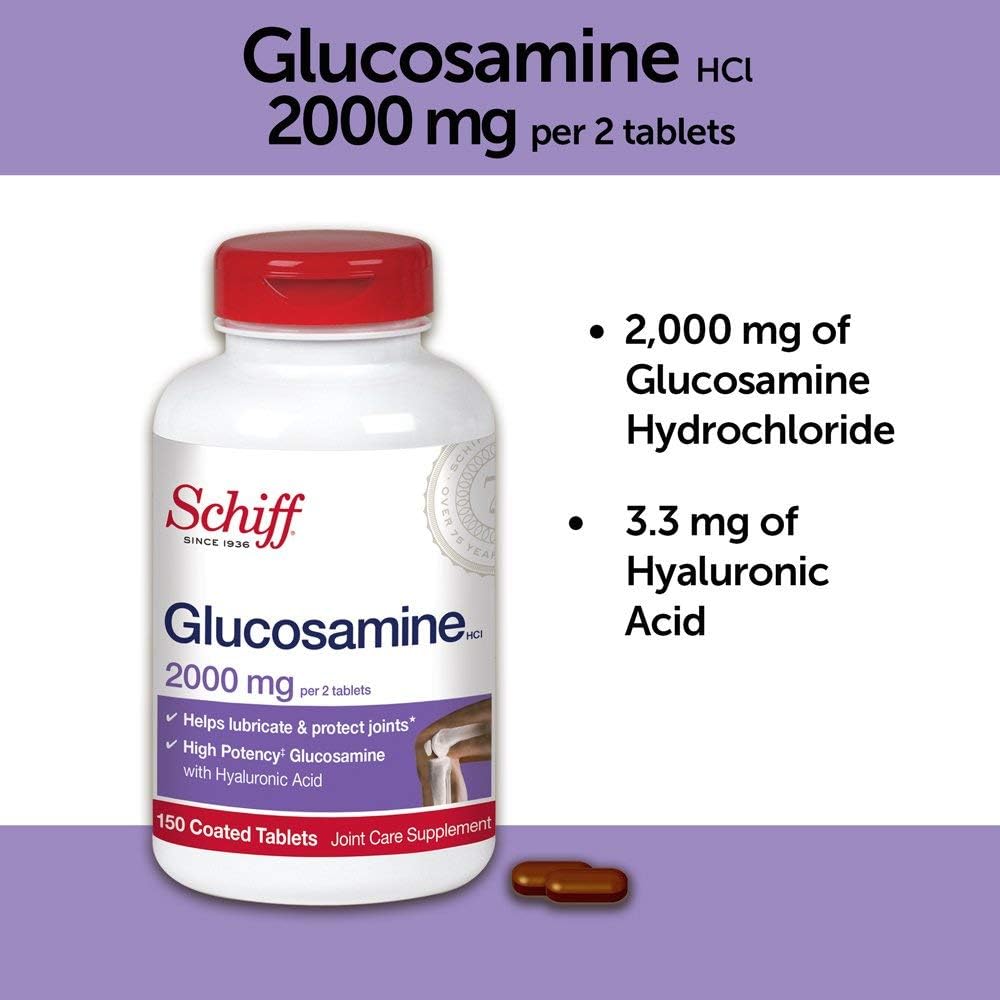 Schiff Glucosamine with Hyaluronic Acid, 2000mg Glucosamine, Joint Care Supplement Helps Lubricate & Protect Joints*, 150 Count (Pack of 2) 4