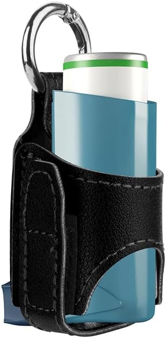 2pcs Portable Asthma Inhaler Holder，Lightweight PU Leather Protective Travel Handy Asthma Inhaler Case for Adults and Kids，Holder Only (Black) 2