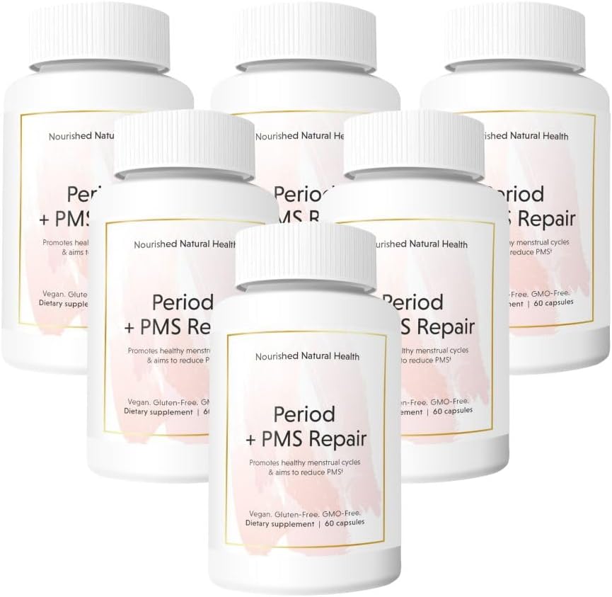 Nourished Period + PMS Repair - Menstrual Cycle Support Supplement für Damen - Vegan Formel für Monatliche Zyklen, Cramping, Mood, Kopfschmerzen - 360 Kapseln