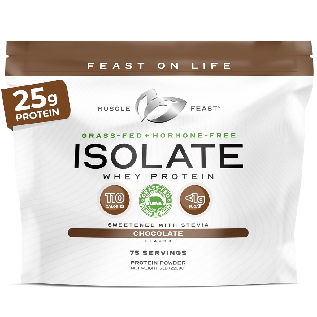 Isolato di proteine del siero di erba-Fed di festa del muscolo, tutta la pasta naturale ha aumentato, polvere di proteine dell'isolato del siero di latte per gli uomini e le donne, pulito, senza glutine, proteine isolate deliziose - cioccolato, 5lb