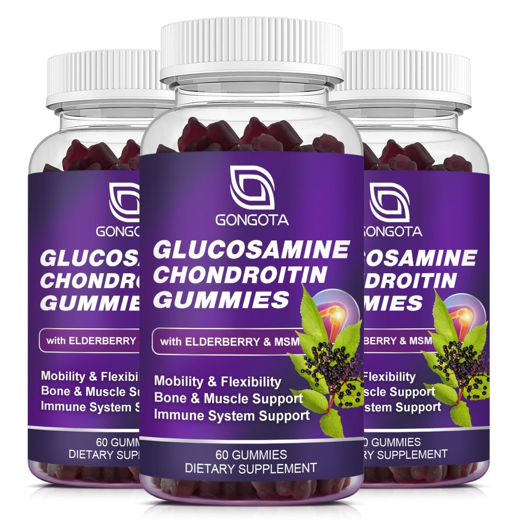 Glucosamine Chondroitin Gummies - 2- Pack, Extra Strength 1500mg Glucosamine avec MSM & Elderberry, Flexibilité Support, Meilleur Cartilage & Immune Support Supplément pour les hommes et les femmes - 180 Gummies