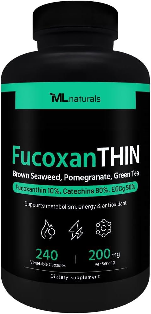 ML Naturals FucoxanTHIN 240 Gemüsekapseln. Fucoxanthin 10% 200 mg pro Servierung, unterstützt Metabolismus und Antioxidans, NSF-zertifiziert & cGMP-Compliant