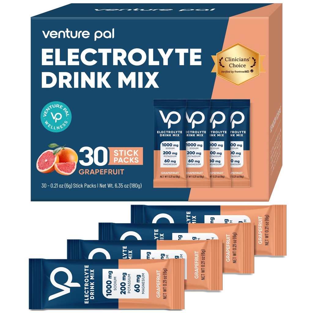 Venture Pal High Sodium Sugar Free Electrolytes Powder Packet - Hydration Packets mit Vitamin, Natrium & Kalium | Zero Calories | Vegan, Keto & Paleo Friendly Electrolyte Drink Mix - 30 Sticks