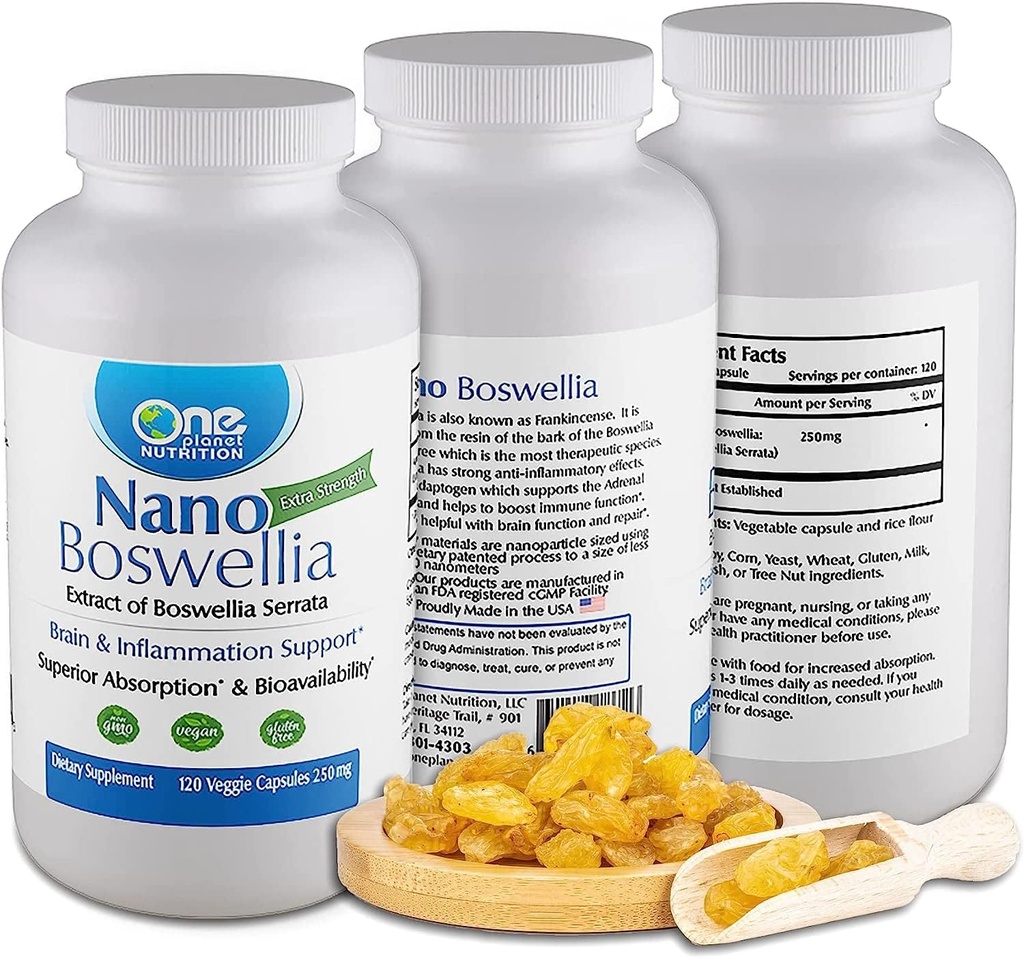 One Planet Nutrition Nano Boswellia 250 mg Veggie Kapseln (120 Servierungen), Boswellia serrata Resin, unterstützt kognitive Funktion für Gehirngesundheit, Non-GMO, Vegan, Glutenfrei