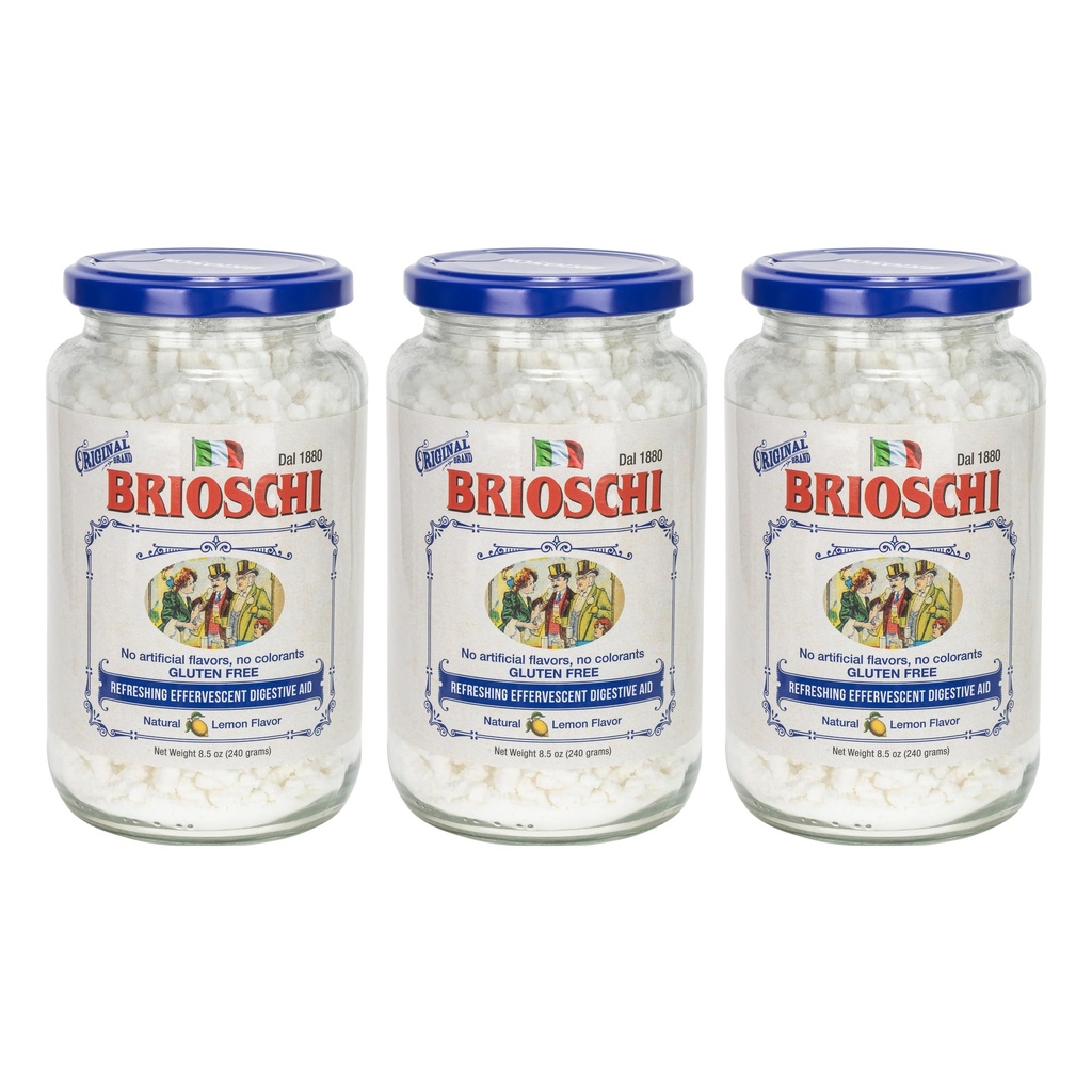 Brioschi [Pack 3 Italien Lemon aromatisé rafraîchissant Effervescent] Aide digestive, brûlures d'estomac, l'estomac relevé, l'indigestion acide.