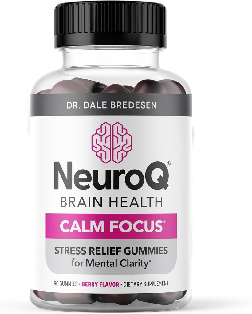 NeuroQ Calm Focus Gummies - Stress Relief Supplement - Supporta funzione mentale & Relax - Sensoril Ashwagandha, Magnesio, GABA, L-teanina, Andean Cocoa & Kava - 90 Gummies
