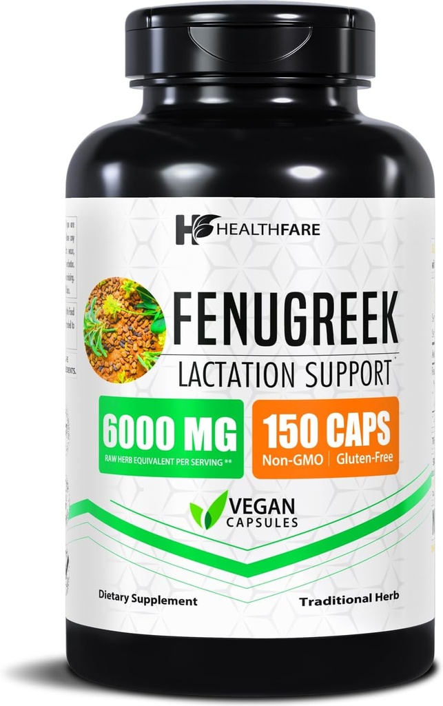 Healthfare Fenugreek Seed Extract 6000mg.150 Capsules de végétaliens.com Supplément concentré à base de plantes.